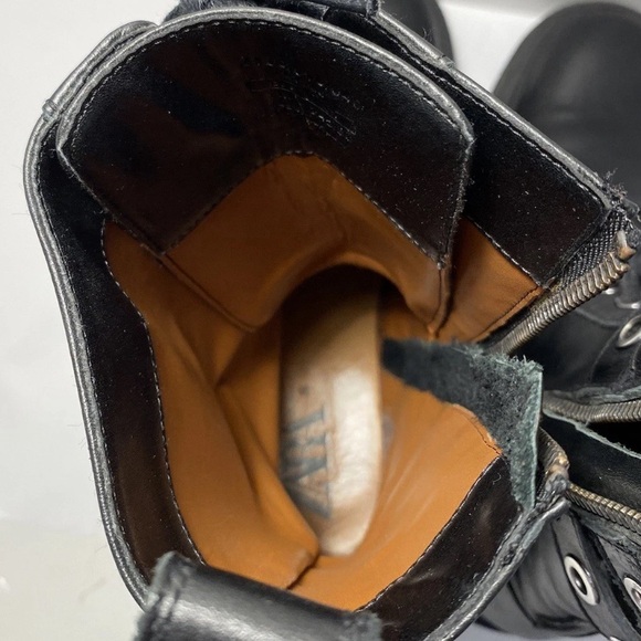 ZARA Black Leather Combat Boots Double Buckle Grommet Lace Up Lug Sole Size 7.5 - Picture 13 of 16